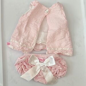 Ruffle Butts Pink Seersucker top and Bloomers Set
